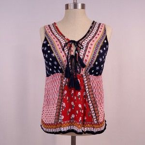 Patrons of Peace Floral Sleeveless Boho Tank Top Vneck size Small Patchwork